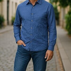 Theory Long Sleeve Button Up Dress Shirt Blue Collared Size 15